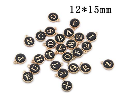 Youdiyla 2 Sets(52pcs) Black Cute Mixed Letter Beads Metal Letter Charms Enamel Initial Charms Wholesale Double Sided Alphabet Charms for Necklace and Bracelet Making Craft Supplier (HM452) - color: Black