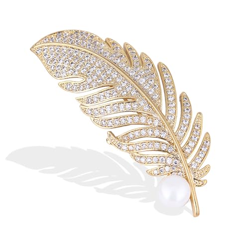 Rhinestone Feather Brooches for Women Men,Vintage Animal Peacock Pin Gold/Silver/Blue/ Crystal Diamond Lapel Pins Fashion Enamel Feather Leaf Brooch Elegant Dress Coat Pin Decor Wedding Christmas Birthday Jewelry - color: Gold1