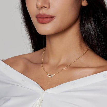 Luxval Diamond Pendant Gold Necklace for Women，Dainty 18k Gold Plated Choker Necklaces Simple Gold Jewelry Gifts for Women - color: Gold-CZ Paperclip