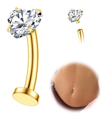 Floating Titanium Belly Button Rings Hypoallergenic G23 Titanium Internally Threaded Belly Ring 14G Belly Piercings for Women Navel Piercings Jewelry - color: 14k gold plated heart