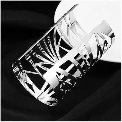 OIDIMS Women's Cuff Bracelets Large Big Bangles Minimalist Statement Adjustable Fashion Hollow Wide Bracelet Chunky Open Arm Cuff Upper Arm Personalized Punk Jewelry for Ladies - color: Silver
