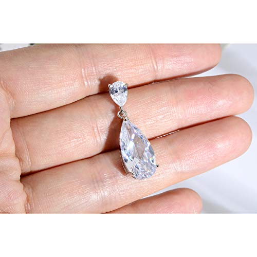 Wedding Jewelry Set for Bridesmaids - Sterling Silver Teardrop CZ Crystal Cubic Zirconia Rhinestone Diamond Bridal Necklace Earrings Set for Bride Mother of Bride Party Prom Birthstone Costume Jewelry - color: Apr-Diamond