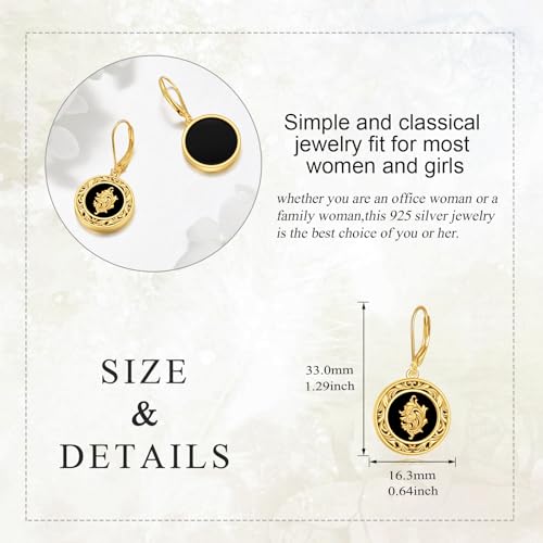 Sterling Silver Black Onyx Earrings for Women 18K Yellow Gold Plated Jewelry Gifts - style: Filigree Round 3