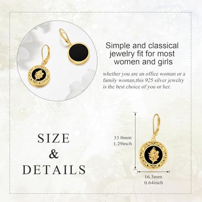 Sterling Silver Black Onyx Earrings for Women 18K Yellow Gold Plated Jewelry Gifts - style: Filigree Round 3