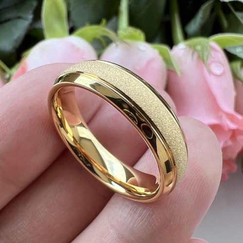 TUTISS 6mm 8mm Black/Gold/Rose Gold/White Tungsten Rings for Men Women Fashion Engagement Wedding Bands Sandblasted Finish I Love You Engraved Comfort Fit - color: 6mm Gold Tungsten