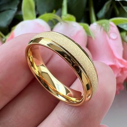TUTISS 6mm 8mm Black/Gold/Rose Gold/White Tungsten Rings for Men Women Fashion Engagement Wedding Bands Sandblasted Finish I Love You Engraved Comfort Fit - color: 6mm Gold Tungsten