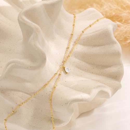 14K Gold Plated Layered Body Waist Chain for Women | Layered Waist Chain with CZ Heart and Pearl Pendant, Belly Chain Belt Jewelry for Women, Bikini Summer Beach Wear - style: CZ Waist Beads Chain