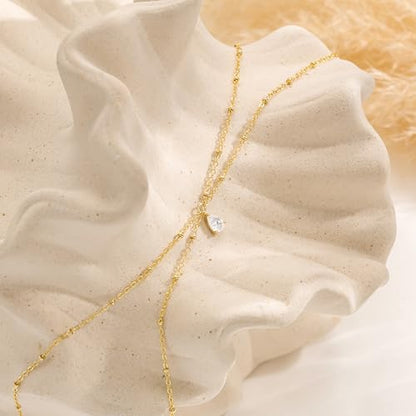 14K Gold Plated Layered Body Waist Chain for Women | Layered Waist Chain with CZ Heart and Pearl Pendant, Belly Chain Belt Jewelry for Women, Bikini Summer Beach Wear - style: CZ Waist Beads Chain