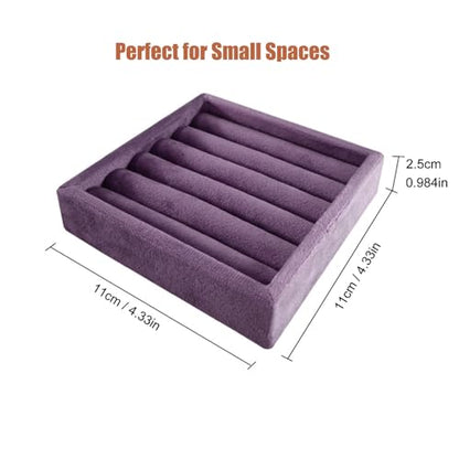 SCIKHETF Velvet 5 Slots Ring Earrings Trays Small Showcase Display Organizer Ring Holder for Women (Taro Purple) - color: Taro Purple