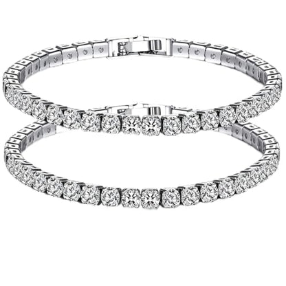 2PCS Silver Tennis Bracelets Set for Women, Sparkling Cubic Zirconia Bracelet with Secure Box Clasp, Elegant Stackable Silver Bracelet for Wedding, Party & Daily Wear