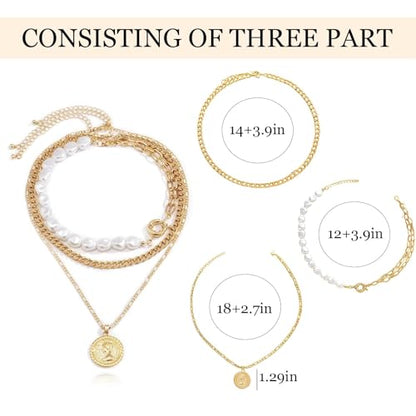 Gold Stack Necklace Chunky Necklaces for Women Trendy Coin Pendant Long Necklaces Western Jewelry for Women Cowgirl Cowboy Chic Country Outfit Boho Accessories Birthday Jewelry Gifts - color: A Layered Pearl Chain Coin Necklaces