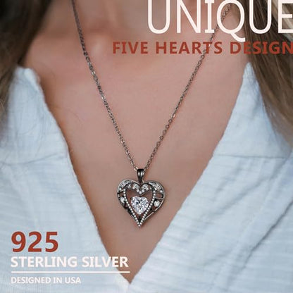 5 Heart I Love You Necklace for Women, Birthstone Crystal Pendant, Birthday Gift for Her, Wife, Mom, Rose Gold or Gunmetal Plated, 925 Sterling Silver Chain 18"+2" - color: 17-April-Diamond Crystal White-GunMetal Plated