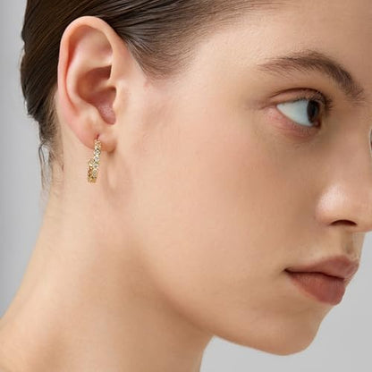 18K Gold Plated Huggie Hoop Earrings for Women, 925 Sterling Silver Post, Hypoallergenic Small Earrings - color: Tennis Oval Huggies
