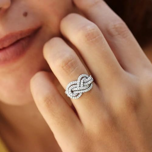 PAVOOI 14K Gold Plated X Ring Simulated Diamond CZ Criss Cross Ring for Women Juude Jewelers Silver Rose Gold Braided Wrap Knot Style Promise Statement Cocktail Party Ring(Silver.H-US Code-6) - color: SILVER.H, size: (US Code-6)