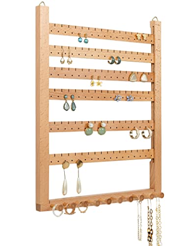 Mymazn Beech Earring Wall Holder Hanging Jewelry Organizer Assembly Display Wall Mount Organizer for Necklaces Rings Scrunchies - color: yellow