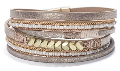 Fesciory Leather Wrap Bracelets for Women, Boho Western Layered Jewelry | Layered leather cuff bracelets, Easy on and off, Boho western style, Daily wear, Gift for women - color: Khaki 1