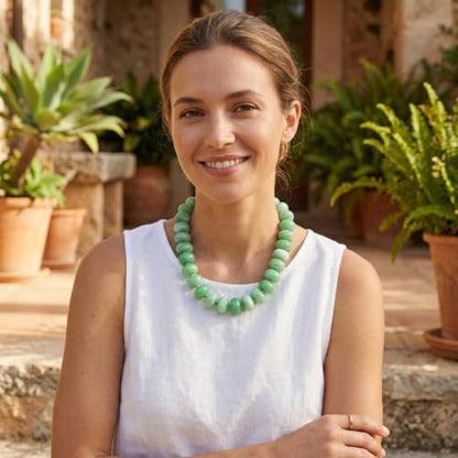 Chunky Acrylic Beaded Necklace for Women, Boho Oversized Disc Fake Turquoise Resin Bead Chain Statement Choker Lightweight Adjustable Summer Beach Jewelry Gift - color: Oversize Disc Green