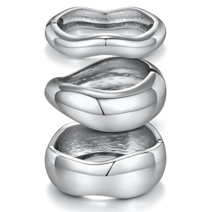 Chunky Gold Bangle Bracelets for Women Trendy 14K Gold Plated Cuff Bracelets Stack, Dainty Gold Bracelet Sets Non Tarnish Fashion Jewelry Gift - style: Silver-3pc-008