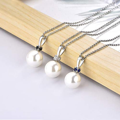 925 Sterling Silver Freshwater Cultured Pearl Pendant Necklace JO WISDOM Jewelry for Women,Girls - color: 11mm,white zirconia,round shape,simulated white pearl