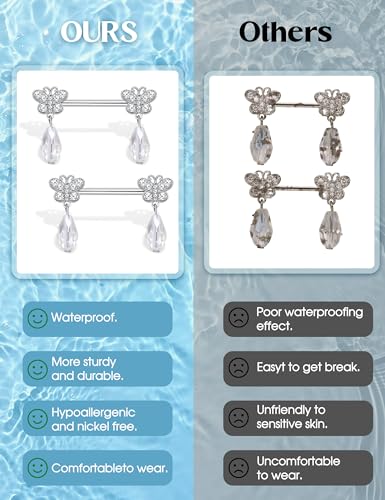 JOERICA 6 Pairs 14G Nipple Rings for Women 316L Stainless Steel Heart Butterfly Moon CZ Flower Barbell Nipple Rings Set Cute Nipplerings Piercing Jewelry - color: Sliver Tone