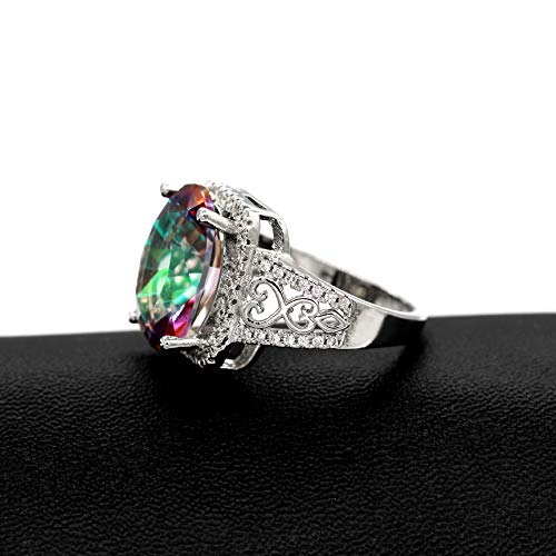 Uloveido White Gold Plated Big Oval Multicolor Cubic Zirconia Crystal Anniversary Cocktail Rings for Women Y585