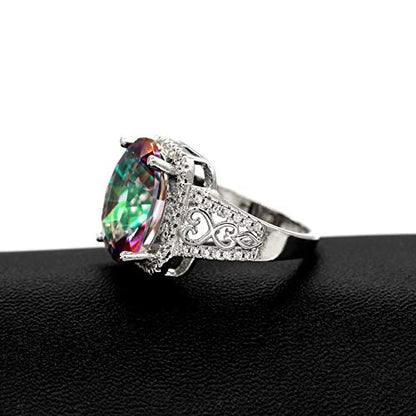 Uloveido White Gold Plated Big Oval Multicolor Cubic Zirconia Crystal Anniversary Cocktail Rings for Women Y585