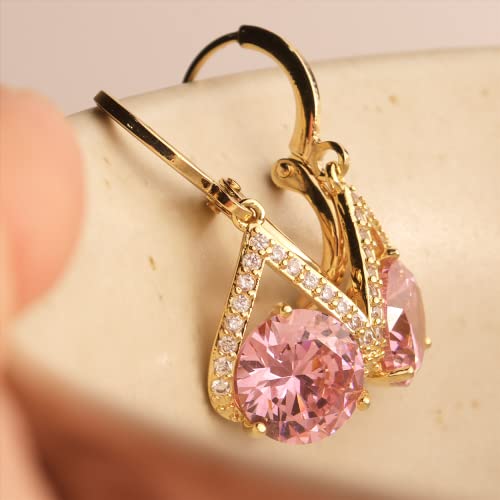 Sonateomber Gold Silver Small Hoop Dangle Earrings for Women, Trendy Dainty Rhinestone CZ Dangling Prom Wedding Leaf Flower Snowflake Butterfly Starfish Fashion Jewelry Gift - color: Pink