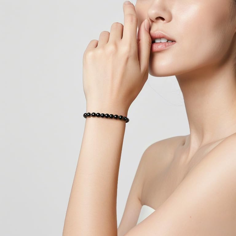 Carnelian Bracelet - Stone of Luck,Stretch Natural Stone Crystal Beads Jewelry Gifts for Women Men Unisex - color: Black Obsidian-Pleasure, size: 6mm