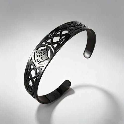 Irish Knot Cuff Bracelet Retro Celtic Bangle for Men Women | Hollow Celtic Irish Knot design, 3 colors, wear-resistant stainless steel for daily wear of men women - color: black