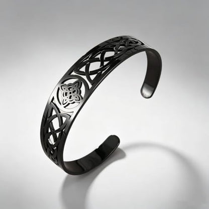 Irish Knot Cuff Bracelet Retro Celtic Bangle for Men Women | Hollow Celtic Irish Knot design, 3 colors, wear-resistant stainless steel for daily wear of men women - color: black