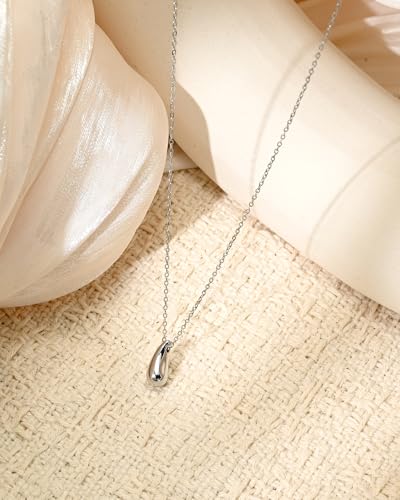 Silver Teardrop Pendant Simple Minimalist Necklace Stainless Steel Thin Adjustable Dainty Necklace Chain for Women