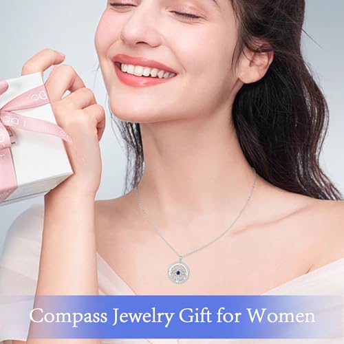 Compass Necklace Sterling Silver Nautical Graduation Gift | 925 Sterling Silver compass pendant with meaningful nautical design, jewelry for women, graduation and travel gift - color: Silver-22