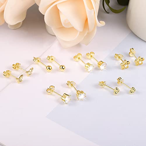 KISSPAT 6 Pairs Small Gold Stud Earrings Set for Women Hypoallergenic Silver post Tiny Stud Earrings Multiple Pack - color: C