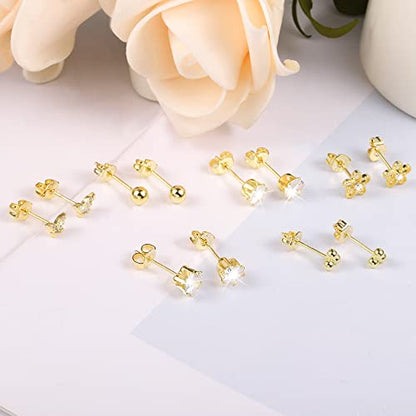 KISSPAT 6 Pairs Small Gold Stud Earrings Set for Women Hypoallergenic Silver post Tiny Stud Earrings Multiple Pack - color: C