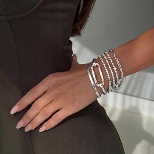 Moodear Chunky Gold Bangle Bracelets for Women, 14K Gold Plated/Silver Cuff | Chunky Statement Jewelry with Hammered Texture, Non Tarnish Gold Plated Finish, Unique Cuff Design, Lightweight Comfort - style: Silver 18.5cm （≈7IN）Paperclip