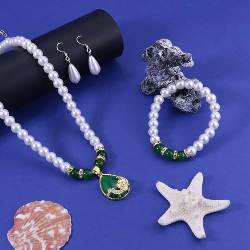 CSIYANJRY99 Pearl Jewelry Set for Women Prom Accessorie Faux Pearl Necklace Bracelet Earring Set Bride Bridesmaid Costume White Jewelry Sets - color: B-Green