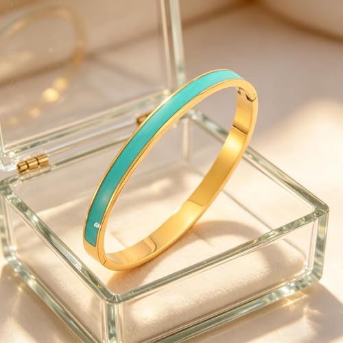 Gold Plated Bracelets fow Women Stainless Steel Green Oil-Drip Bangle Soft, Chip-Resistant Feminine Shine