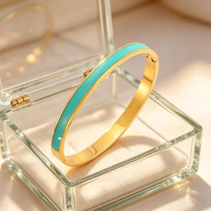Gold Plated Bracelets fow Women Stainless Steel Green Oil-Drip Bangle Soft, Chip-Resistant Feminine Shine