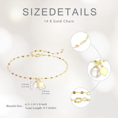 14K Gold Pearl Bracelet for Women,Lip Chain Pearls Link Bracelets Anniversary Christmas Mother’s Day Jewelry Gift for Mom Wife Her - style: style1-white pearl