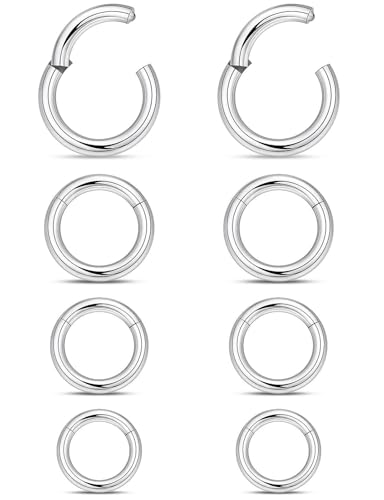 20G 18G 16G 14G 12G 10G Surgical Steel Hinged Clicker Segment Nose Rings Hoop Lip Rings Helix Cartilage Daith Tragus Sleeper Earrings Body Piercing for Women Men 6mm 8mm 10mm 12mm 14mm 16mm - color: Silver-10G（2.5mm)-Inner Diameter: 10mm 12mm 14mm 16mm