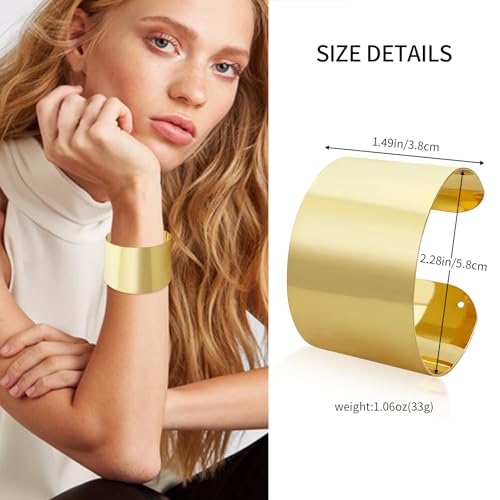 Wide Cuff Chunky Gold Bracelets for Women Open Cuff Bangles Wrist Cuff Bracelets for Women - style: Gold