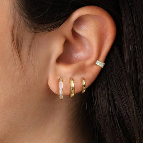 4Pairs Statement Gold Hoop Earrings for Women Trendy,Surgical Steel Gold Plated Hoop Hypoallergenic Earrings Set,Titanium Hoops Earring Stacks,CZ Cartilage Huggie Hoops Earring Gifts for Girlfriend - color: 4 Pairs hoop earrings -A