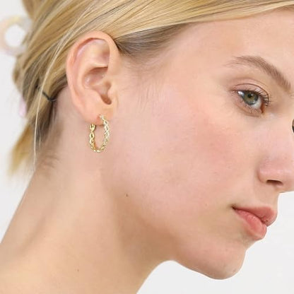 Senteria S925 Sterling Silver Post Twisted Hoop Earrings Hypoallergenic | Lightweight Silver Hoop Earrings AAAAA Cubic Zirconia Nickel Free for Sensitive Ears Twisted Hoops for Women Gifts 20-60MM - color: gold-20/30mm