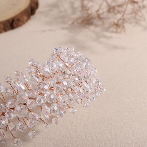 Denifery Large Crystal Headband for Wedding Bridal Hair Band Headpiece for Party Prom Hair Accessories (rose gold) - color: rose gold