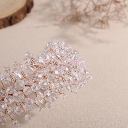 Denifery Large Crystal Headband for Wedding Bridal Hair Band Headpiece for Party Prom Hair Accessories (rose gold) - color: rose gold