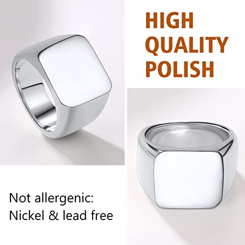 FindChic Customized Signet Photo Rings Square/Heart/Round Chunky Band Ring Stainless Steel/18K Gold Plated/Black Size 7 to 14 Personalized Jewelry for Men Women, Send Gift Box - color: 01. personalized engraved square (stainless steel)