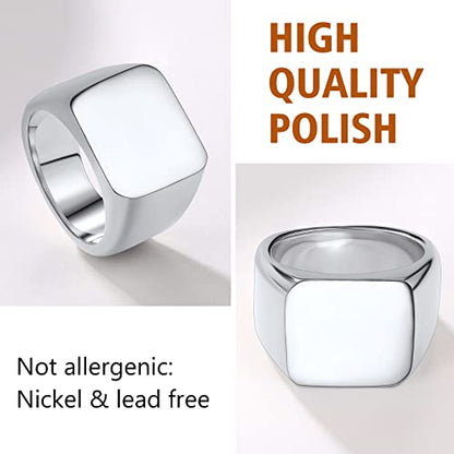 FindChic Customized Signet Photo Rings Square/Heart/Round Chunky Band Ring Stainless Steel/18K Gold Plated/Black Size 7 to 14 Personalized Jewelry for Men Women, Send Gift Box - color: 01. personalized engraved square (stainless steel)
