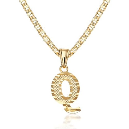 Barzel 18K Gold Plated Initial Necklace with Diamond Cut Initial, Waterproof, High Polish Finish, Made in Brazil - style: Q