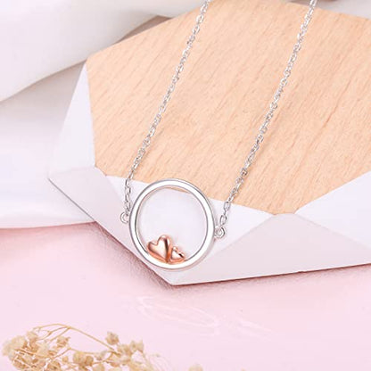 Ladytree S925 Sterling Silver Dainty Simple Choker Necklace,Rolo Chain,Adjustable 13 inches to 16 inches - style: 14_Love Heart Circle Choker