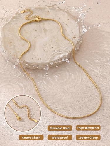 KeyStyle Round Snake Chain Necklace for Women, Hypoallergenic Jewelry Gift | 14K Gold Plated/Rose Gold/Silver/Black Stainless Steel Chain, 1/1.2/1.5/2mm, 14/16/18/20/22/24/26/28/30"+ 2" Extension - color: 1.5mm 14K Gold Plated, size: 14 Inch